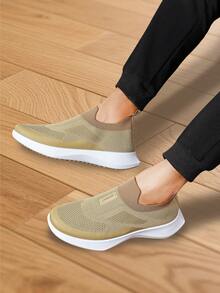 Giày nam lưới dệt kim nhẹ, thoáng khí, kiểu dáng slip-on, đế mềm, thích hợp đi bộ hàng ngày cho người trung niên và người cao tuổi. - màu nâu - Xem 4