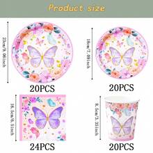Jungle Butterfly Disposable Tableware Set, 7/9 Inch Party Plates, Disposable Paper Plates, Napkins, Cups, Suitable For Holidays, Weddings, Engagements, Birthdays, Parties, Celebrations - Multicolor - View 6