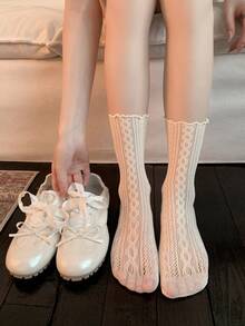 1/3 Pairs Spring/Summer Thin Knee-High Socks, Ballerina Style Mid-Calf Socks, Lolita Cable Knit JK Socks, Mesh Hollow Slouch Socks, No-Show Socks, Lace Straight Tube Socks - Multicolor - View 6