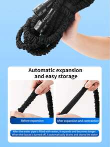 Bộ 1 vòi tưới vườn mềm dẻo màu đen, có thể kéo dài, kèm vòi phun điều chỉnh 7 trong 1, thích hợp tưới cây, tưới cỏ, tắm cho thú cưng, rửa xe, sử dụng được quanh năm. - A - Xem 3