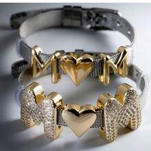 1条简约优雅双色“妈妈”字母手链，女士礼物，宽版可调节 - 金色 - 查看 10