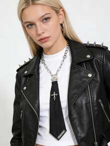 1pc Women's Dark Cross Pendant Necklace, Punk Style Chain Choker, Suitable For Sweet & Spicy Fashion - Black - View 2