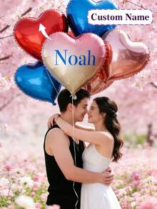 1 pieza Globo de aluminio con forma de corazón mate personalizable, se puede imprimir el nombre, globo del Día de San Valentín, globo de cumpleaños personalizado, globo personalizado - Multicolor - Ver 2