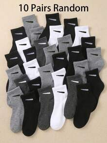 20/10/5 pares de calcetines hasta el tobillo para niños, calcetines deportivos transpirables y cómodos para niños y niñas, en unicolor negro/blanco/gris, adecuados para la escuela y el uso diario, estilos aleatorios - Multicolor - Ver 20