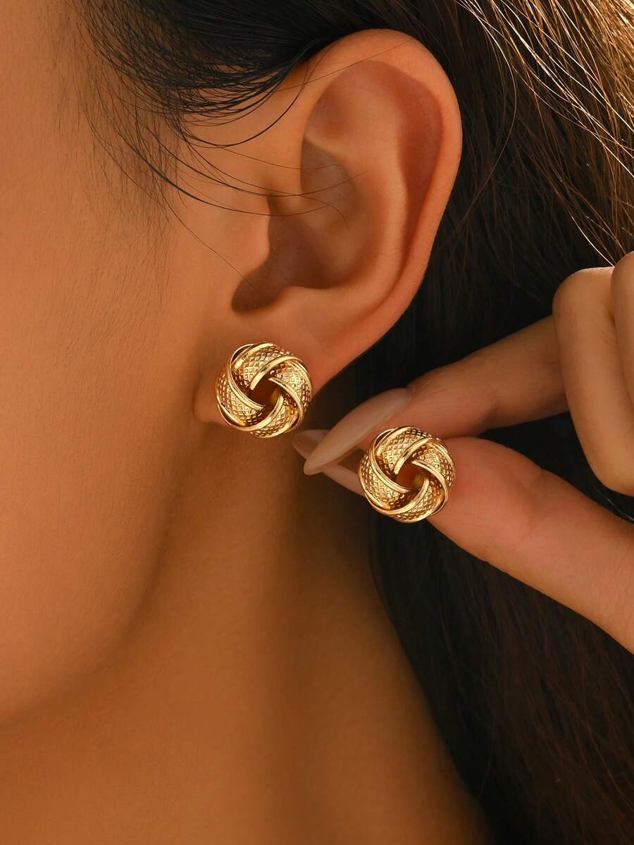 1 Pair Delicate Twisted Knot Wrap Around Earrings, Versatile & Suitable For Daily Wear - Gold - View 1