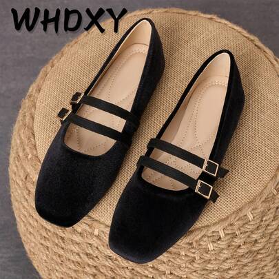 WHDXY Giày nữ mũi vuông thời trang, giày lười kiểu Pháp, giày bệt thoải mái thường ngày để đi làm, phối cùng quần jeans.