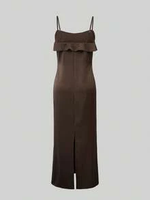 Vestido largo de tirantes de unicolor elegante para el verano - Café integral - Ver 6