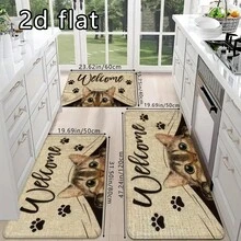 1pc/2pcs/3pcs Cat Welcome Kitchen Rug - Non-Slip, Washable, Stain-Resistant, Lightweight Polyester Fiber Mat, Anti-Fatigue Flannel Carpet (Suitable For Living Room, Dining Room, Bedroom, Bathroom) Soft Polyester Fiber Entrance Mat, Dirt And Wear-Resistant Rectangle Carpet - Multicolor - View 9