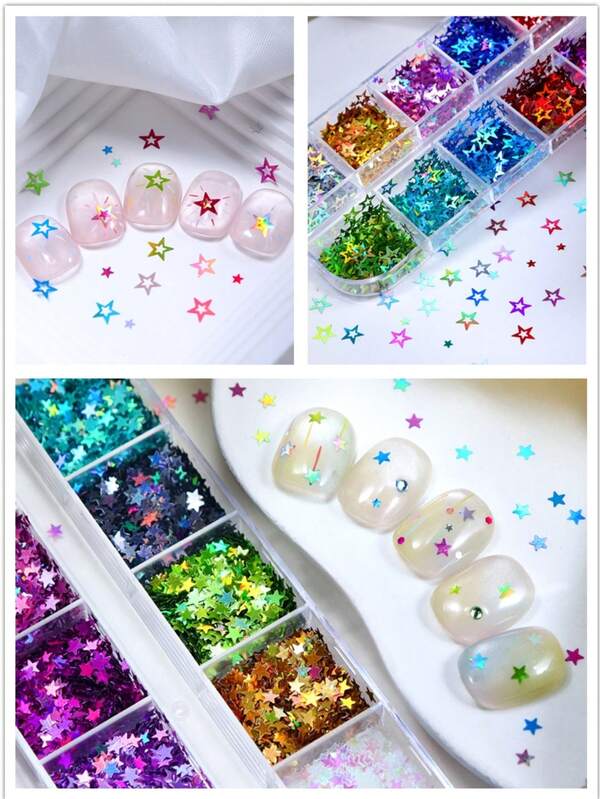 1 Box Holographic Glitter Stars Nail Art Sequins Shiny Starry Paillettes Gel Polish Manicure Decoration Summer Nails Accessories
