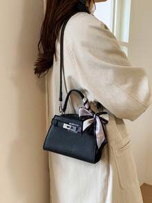 Fashionable Casual Versatile Portable Shoulder/Crossbody/Top Handle Contrasting Color Women Small Square Bag - Black - View 3
