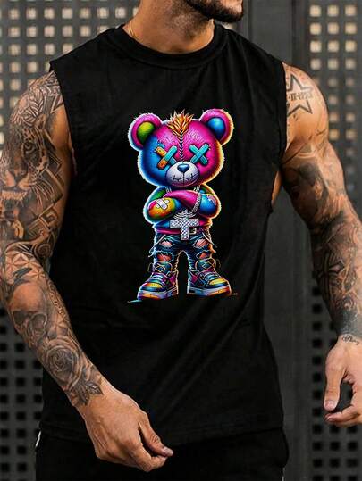 Camiseta de tirantes de estilo vintage con estampado, para uso casual de moda urbana de verano para hombres