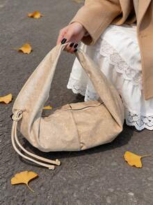 女士麂皮新月形单肩包 | 柔软抽绳肩包 | 简约休闲手提包 - 彩色 - 查看 4