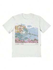 Graphic-Shirt Cotton Tees Size PlusSocial Collective Cinque Terre Tm Graphic Cotton Unisex T-Shirt ,Y2K,Oversized Shirt Men,Summer Tops - 白色 - 查看 1