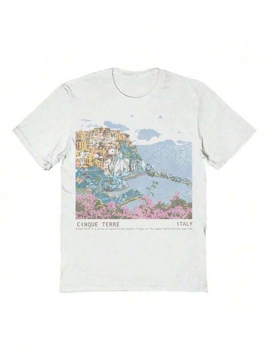 Graphic-Shirt Cotton Tees Size PlusSocial Collective Cinque Terre Tm Graphic Cotton Unisex T-Shirt ,Y2K,Oversized Shirt Men,Summer Tops - 白色 - 查看 1