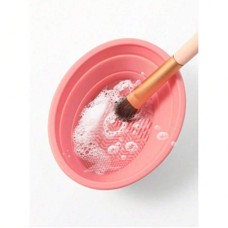 1个可折叠硅胶化妆刷清洁碗，多纹理化妆刷清洁器，可重复使用的美容工具清洗碗，深度清洁化妆刷