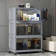 Stackable Foldable Storage Bins With Lids Wheels And Doors - Versatile Storage Container & Storage Cabinet, Practical Kitchen Essentials & Closet Organizers For Home Office Dorm Garage - Portable Collapsible Organizer Boxes - Grey - View 7