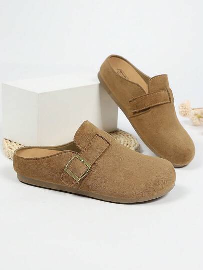 1 đôi giày bệt slip-on màu mơ nhạt dành cho nữ tuổi teen và phụ nữ, chất liệu giả da lộn mềm mại, mũi tròn, đế chống trơn trượt, kiểu dáng thời trang đi nghỉ mát và đi học, hàng mới về mùa xuân/thu 2026.