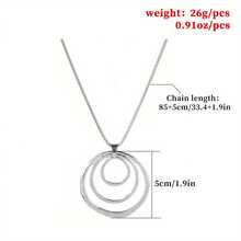 1件装女士极简不对称三环吊坠项链，纹理银色锁骨链，极简几何长款毛衣链，适合日常佩戴 - 銀色 - 查看 2
