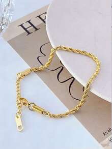 1pc Gold Stainless Steel Twisted Chain Bracelet For Women - Yellow Gold - View 3
