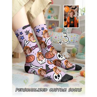 1 Pair Customizable Children's Mid-Calf Socks, Can Print Any Face Pattern, Suitable For Boys And Girls, Personalized Photo Socks, Fun Customized Pattern Mid-Calf Socks