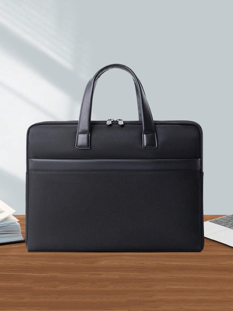File Bag Handheld Document Bag Large Capacity Waterproof Conference Cloth Briefcase Business Information Bag - Black - View 1