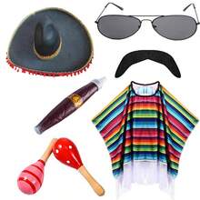Áo choàng Halloween dành cho người lớn, áo choàng poncho kẻ sọc kiểu Mexico - Xem 5