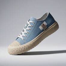 Tenis de mujer casuales con suela gruesa y plataforma, zapatos para mujer de lona transpirable y resistente. Tenis de mujer con ajuste de cordones frontales y detalle de bordes deshilachados estilo vintage. Calzado deportivo cómodo, ligero y suave con suela antideslizante y excelente amortiguación. Diseño urbano de moda juvenil ideal para caminar con máximo confort, calzado ergonómico y versátil para uso diario. - Azul - Ver 1