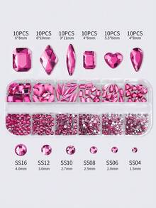 12pcs 3D Nail Art Rhinestones, Mixed Shapes & Sizes, DIY Nail Jewelry Decorations, Suitable For Women & Girls - Hot Pink - View 3