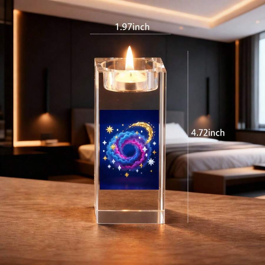 1个卡通星空月亮水晶烛台，适合节日派对、生日礼物、营造晚餐氛围 - 5cm*5cm*10cm - 查看 1