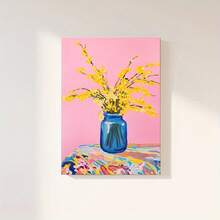 1 pieza de impresión artística de naturaleza muerta en lienzo con marco de madera, color rosa, con flores australianas nativas brillantes, arte floral colorido, lindo, peludo, alegre, impresión moderna para decoración del hogar, arte de pared con patrones, para sala de estar, dormitorio, oficina, restaurante, decoración de bar (Marco interior de madera). - negro - Ver 3