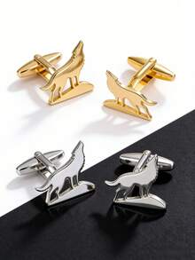 2 peças/4 peças Abotoaduras Douradas para Homens, Design de Rei Lobo em Aço Inoxidável, Acessório Formal Versátil, Exibe a Elegância de um Cavalheiro, Adequado para Uso Diário, Aniversário, Trabalho, Casamento, Recepção - Dourado - Visão 6