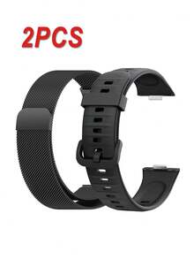 2 buc/set curele negre din silicon și oțel inoxidabil pentru femei și bărbați, compatibile cu Watch FIT 2 3 4 4pro, curea de ceas inteligentă cu cataramă metalică, brățară sport de schimb FIT 2 3 4 4pro, accesorii, curele de ceas premium, curele de ceas pentru ceas inteligent, înlocuire brățară pentru ținută casual zilnică, pentru ținută elegantă zilnică și uz la birou, înlocuire brățară unisex elegantă pentru cadouri de afaceri, cadouri de ziua de naștere, cadouri de Crăciun, cadouri de aniversare, cadouri de sărbători - Negru - Vizualizare 1