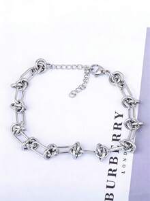 1条不锈钢四叶草手链，适合女士旅行、休闲佩戴 - 銀色 - 查看 10