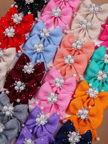 10pcs Girls' Multi-Color Rhinestone Pearl Bow Barrettes, Minimalist Side Bangs Clips, Cute & Versatile Hair Accessories For Daily Use - Multicolor - View 2