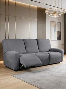 1/2/3 Seater Recliner Sofa Covers Stretch Jacquard Reclining Couch Covers For Reclining Sofa Relax Armchair Slipcovers Furniture Covers, 4pcs/6pcs/8pcs - Light Grey - View 2