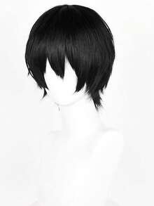 Tóc giả ngắn thẳng màu đen 8 inch, tóc giả cosplay anime dành cho nam giới trưởng thành, kiểu Trương Kỳ Lăng, được làm từ sợi tổng hợp, thích hợp cho các bữa tiệc, biểu diễn sân khấu và sử dụng hàng ngày. - màu đen - Xem 5