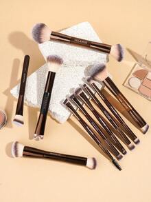 MAANGE 1/2/10件套专业化妆刷套装，可重复使用且便携，包含粉底刷、腮红刷、遮瑕刷、修容刷、鼻刷、细节刷、眼影刷、眼线刷、眉刷，适用于液体化妆品，适合日常面部彩妆。 - 咖啡棕 - 查看 10