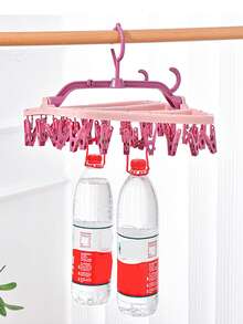 Space-Saving Sock Drying Rack With Windproof Hooks And Multiple Clips, Stylish Plastic Laundry Hanging Rack, Suitable For Students And Housewives, Foldable And Storage, Perfect For Dorm Balcony, Can Dry Underwear And Socks, Laundry Room Organization Essential, Balcony Accessory - Multicolor - View 3