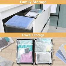 10个旅行拉链袋，PE材质收纳袋，半透明塑料袋，带EVA拉链，防水包装袋，适用于清洗和携带T恤、衬衫、文件、毛巾、袜子、玩具、鞋子等物品，实用旅行袋，可重复密封和清洗的收纳袋 - 多功能宿舍必备，用于衣物整理、衣柜收纳和卧室整理。 - 無色 - 查看 4