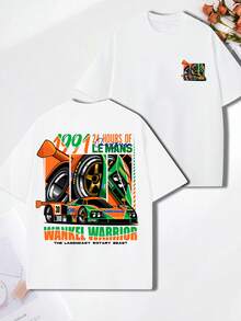 Rally Car Graphic T-Shirt, Casual Men's T-Shirt, Pure Cotton, Streetwear, Retro Style, A Must-Have For Car Enthusiasts, Loose And Casual Fit, Comfortable And Versatile, Suitable For Everyday Wear And Street Style, Summer Clothing, A Great Gift For Men. - 白色 - 查看 2