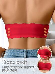 1pc Casual Comfortable Minimalist Women Strapless Bra, Soft Wireless Lift Bra - Red - View 2