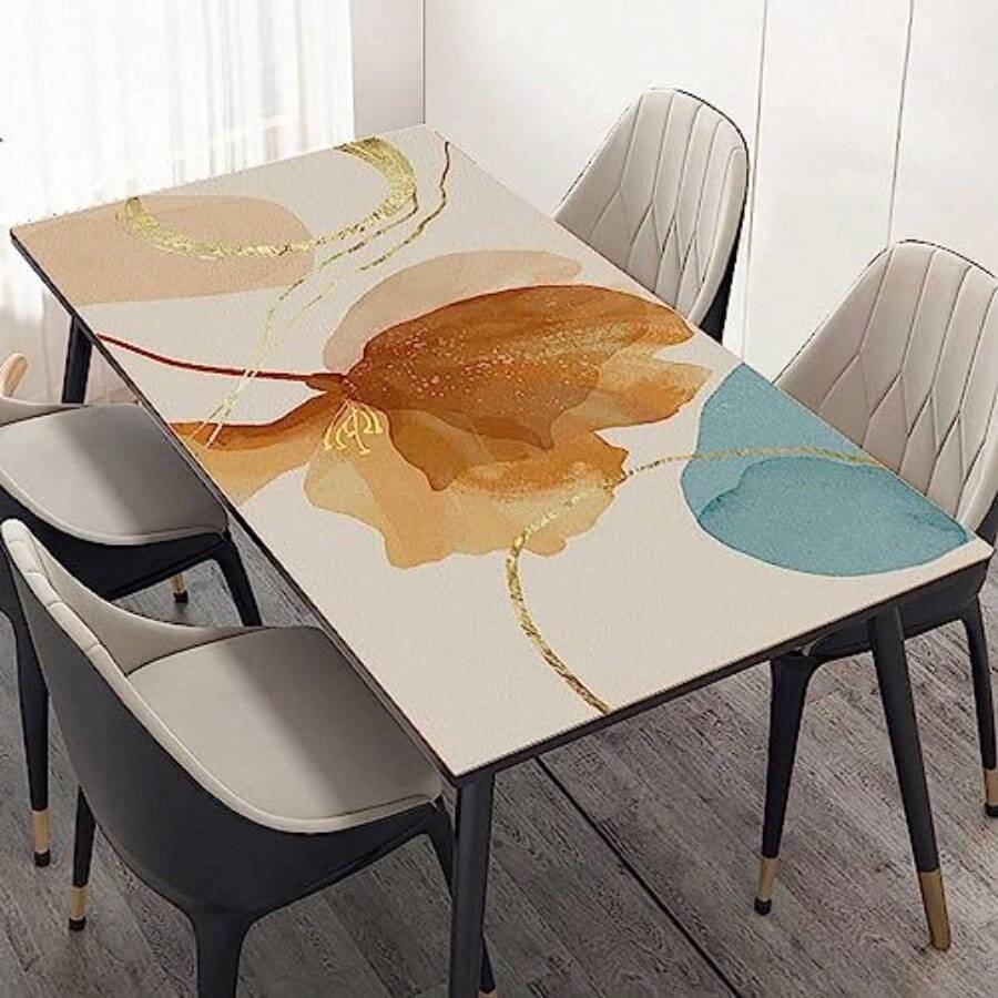 Modern Floral Tablecloth Stain Resistant and Wrinkle Rectangle Table Cloth Waterproof PU Table Cover Outdoor Indoor Decorative Tablecloths for Dining Table Kitchen and Camping 80x140 cm - como en la foto - Ver 1
