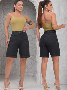 Women's Denim Shorts, High Waist, Casual - màu đen - Xem 6