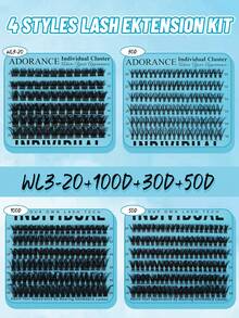 ADORANCE 420片装假睫毛簇，4种款式，纤细轻盈，30D+50D+WL3-20+100D簇状假睫毛，打造柔软自然妆效，适合日常、约会和派对妆容。 - D - 查看 3
