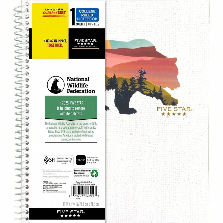 And National Wildlife Federation Spiral Notebook + Study App 1 Subject College Ruled Paper 11 X 8-1/2 80 Sheets Forest Bear 1 Count 820088FM - 森林熊 - 查看 1