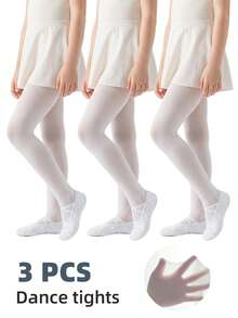 3 PCS Young Girls' Summer Dance Leggings - Stretchy White Tights With Mosquito Protection For Practice, Shows & Everyday Wear - Multicolor - View 13