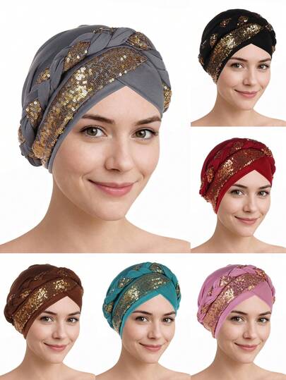 1件新款亮片编织头巾，穆斯林时尚女士头巾帽