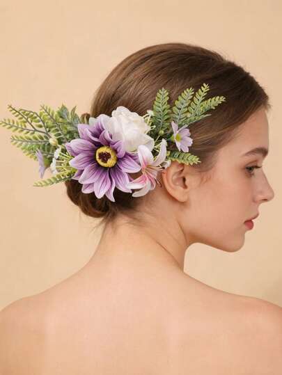 1pc Newest Romantic Pink Rose Artificial Flower Hair Clip, White Large Floral Accessory Suitable For Wedding, Photo Shoot, Spring Outing