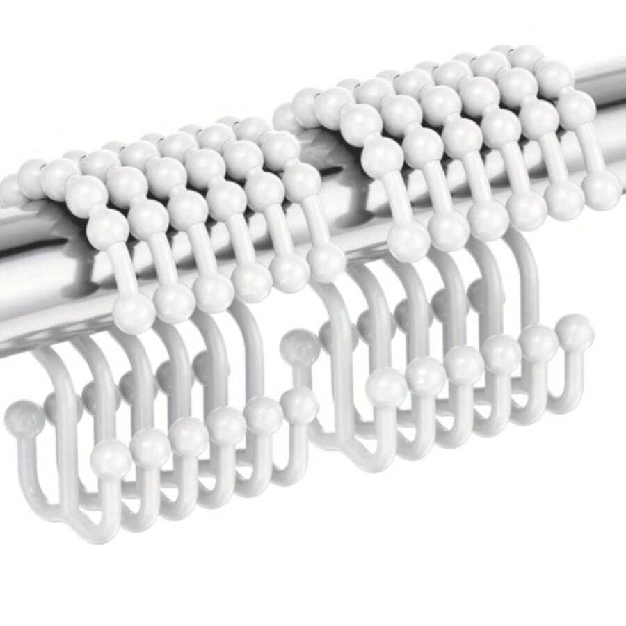 12 piezas Ganchos de plástico blanco para cortina de ducha con anillos de doble capa - Ganchos de baño duraderos para cortina y forro, fácil instalación, diseño de agarre , diseño de gancho elegante, acabado suave, para propiedades de alquiler - Multicolor - Ver 1