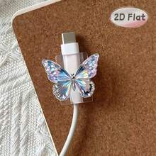 2 Pieces Of Iridescent Diamond Butterfly Pattern Protective Case, Anti-Damage, Providing Better Protection For The Data Cable (Non-Electrically Charged) Type-C Mobile Phone Data Cable Protector, Beautiful And Durable, Exquisite Life, 2D Plane - Multicolor - View 8